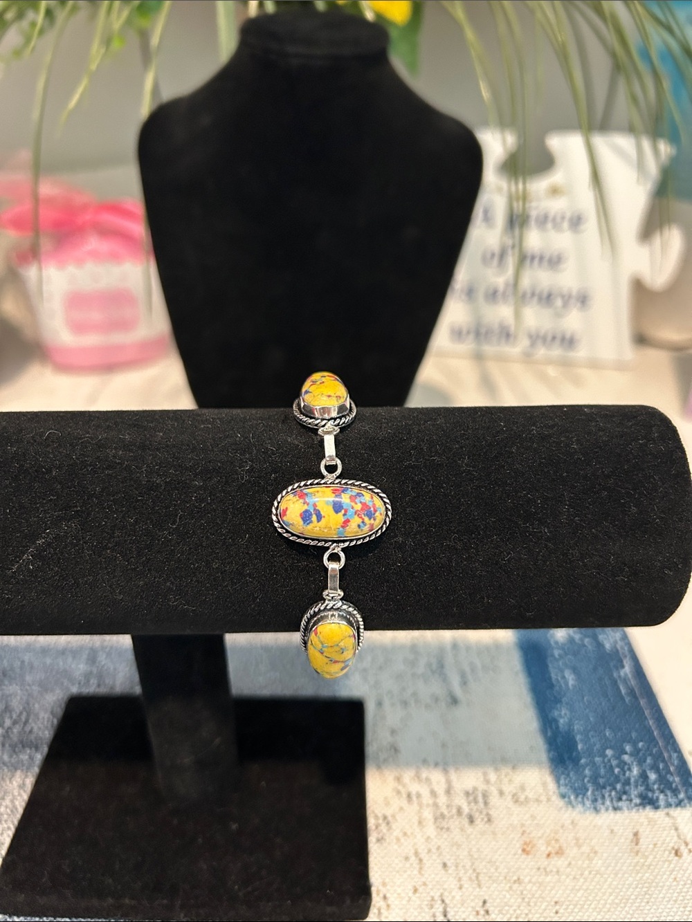 Sterling Silver Mosaic Jasper Gemstone Bracelet.